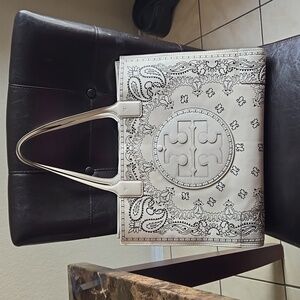 Tory Burch Cream Tote with Intricate Design